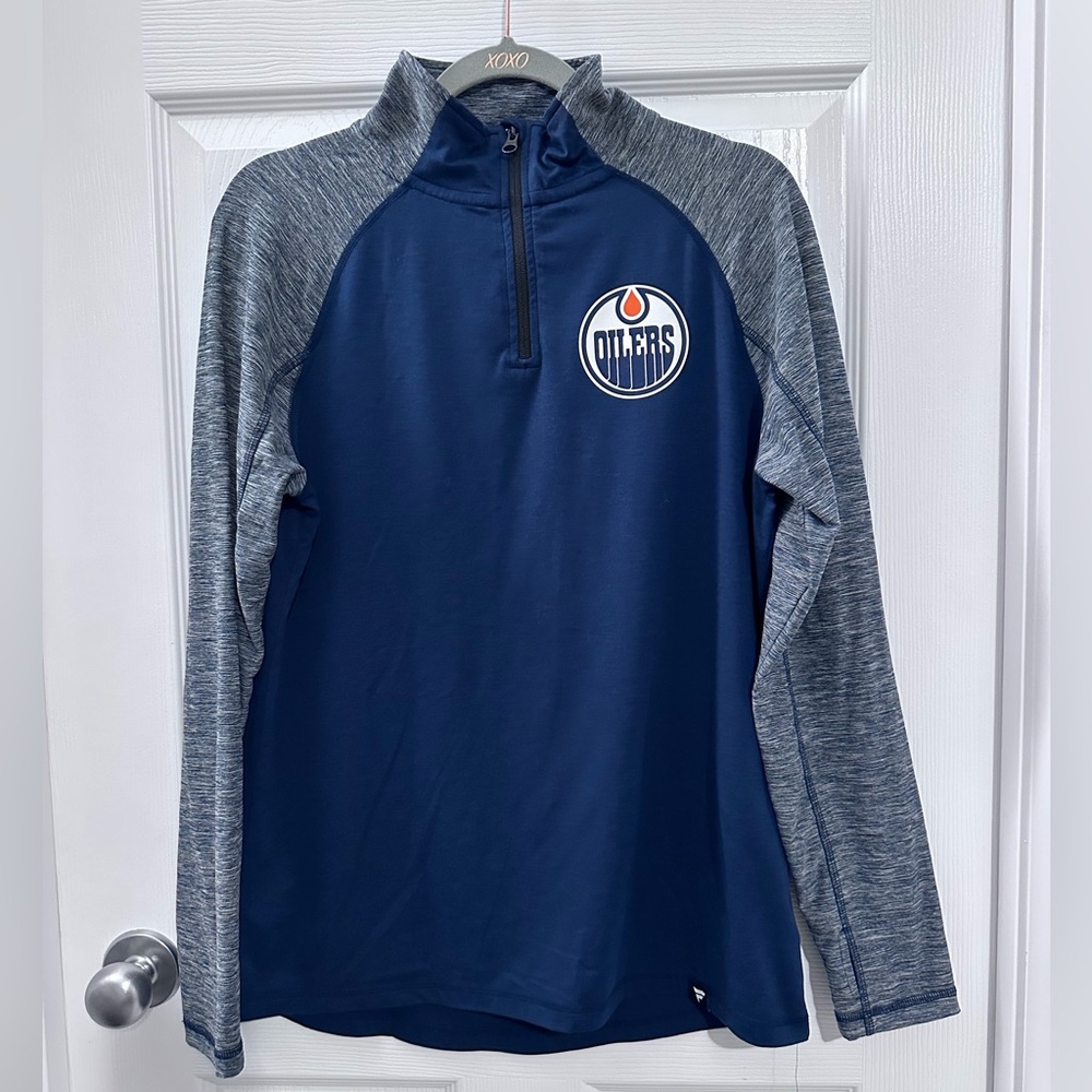 Edmonton Oilers Navy and Gray Quarter-Zip Pullover